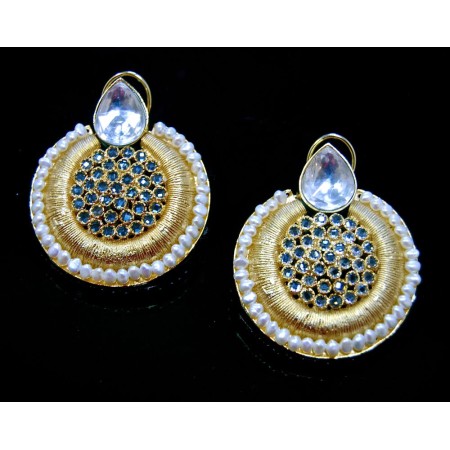 Ethnic Indian Polki Matte Gold Earrings with Pearls